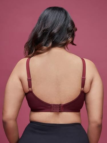 NYKD M-Frame Wireless Bra for Women Full Coverage Padded Cotton T-Shirt Bra with Chevron Straps, Extra Layered Design & Ultimate Support – NYB232, Maroon, 38DD